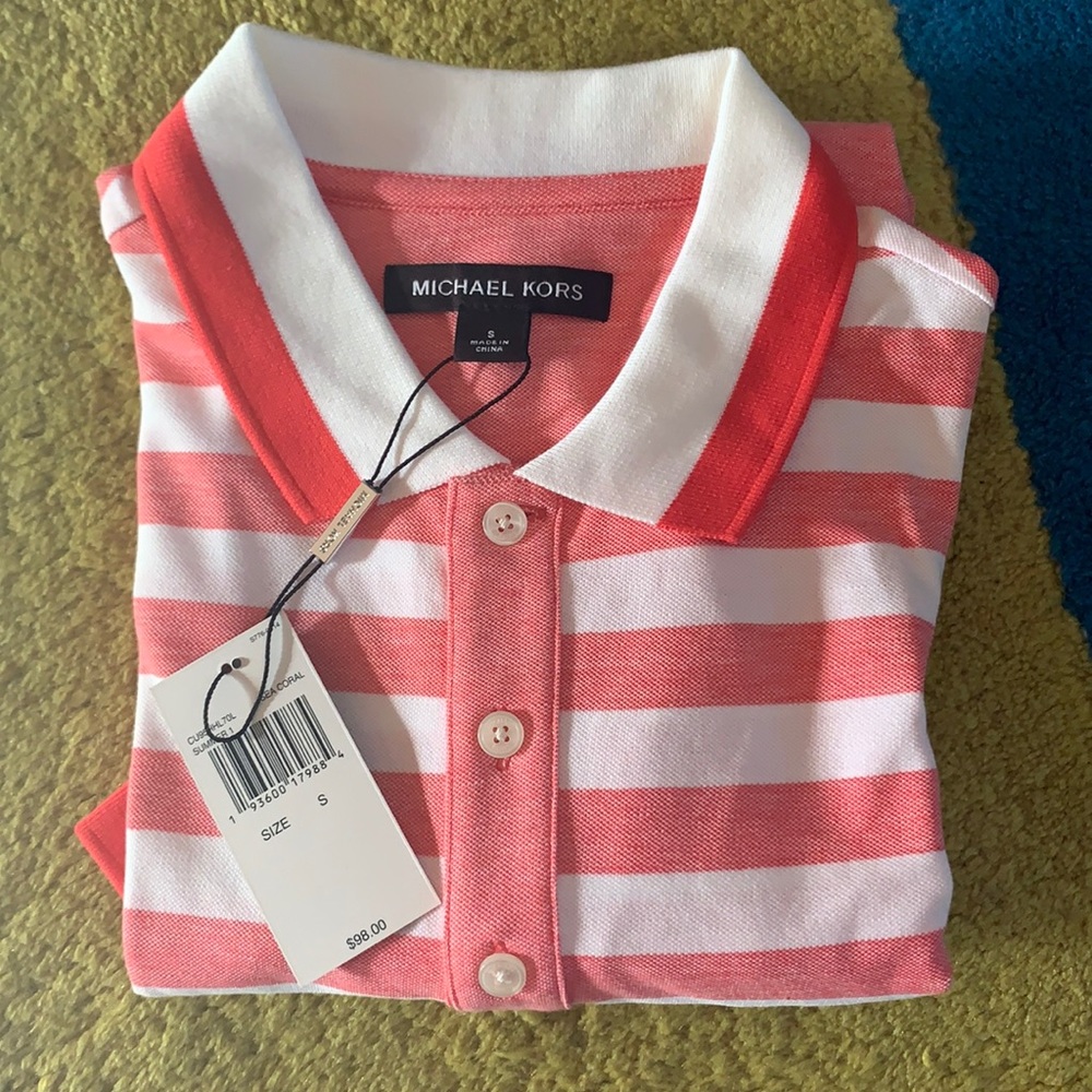 Pink & White Michael Kors Small Polo shirt NWT